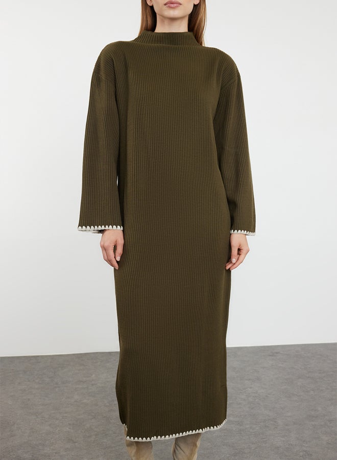 trendyol Khaki Stitching Detailed Long Knitwear Dress TCTAW25EB00001  - Image 3