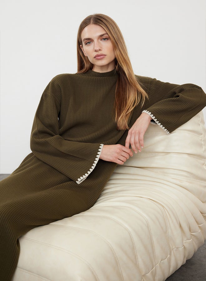 trendyol Khaki Stitching Detailed Long Knitwear Dress TCTAW25EB00001  - Image 2