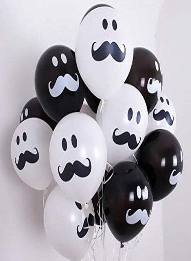 Hk Balloons 30Pcs Printed Balloons Birthday Decoration Items Theme Party Decoration Balloon for Birthday Anniversary Fatherhood (Black & White Mustache Printed Balloons) - Rubber - Image 2