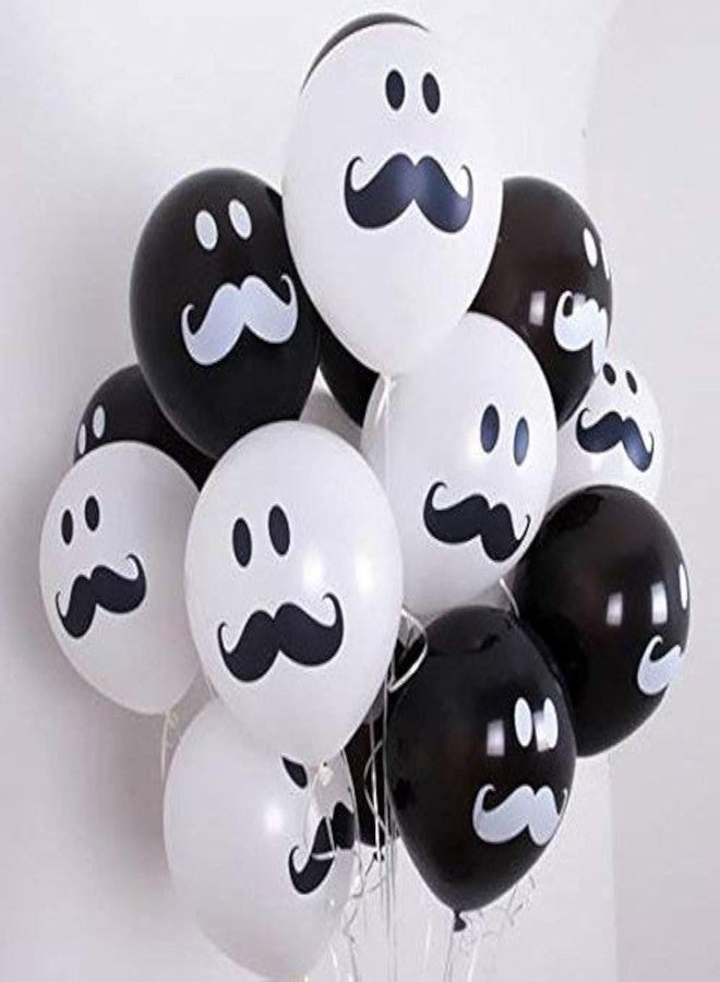 Hk Balloons 30Pcs Printed Balloons Birthday Decoration Items Theme Party Decoration Balloon for Birthday Anniversary Fatherhood (Black & White Mustache Printed Balloons) - Rubber - Image 1