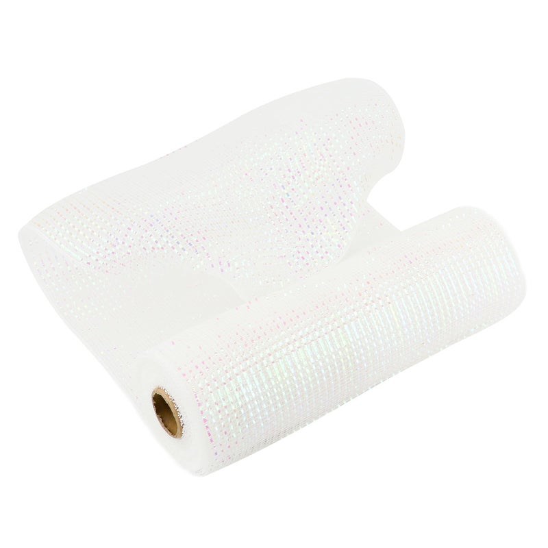 MEEDEE White Fabric Mesh Iridescent Deco Mesh 10 Inch Roll Christmas Mesh Ribbon 10 Yards White Metallic Mesh Ribbons for Wreaths Christmas Tree Garland Bow Making