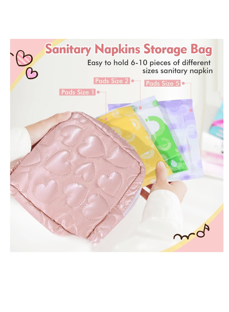 Excefore Sanitary Napkin Storage Bag, 2 PCS Soft PU Leather Heart Period Bag with Zipper, Menstrual Cup Pouch, Tampon Bags, Portable Reusable Period Kit Bag for Girls Women, Cosmetic Bag, Pink/Black  - Image 4