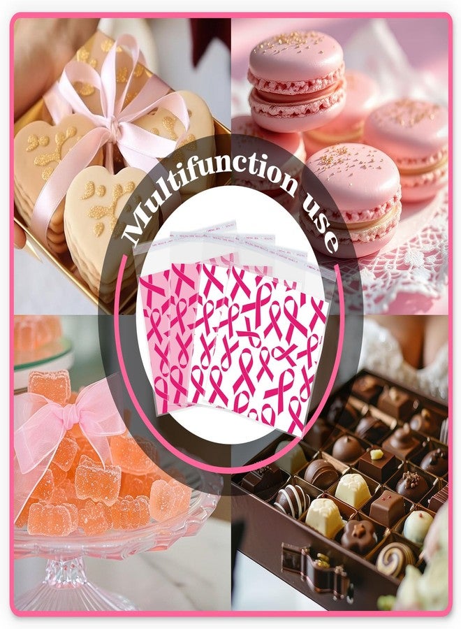 Whaline 320 Pcs Breast Cancer Support Self Adhesive Cellophane Bags Pink Ribbon Plastic Flat Candy Goodie Bag Cello Gift Bags for Women Breast Cancer Awareness Supplies - Image 4