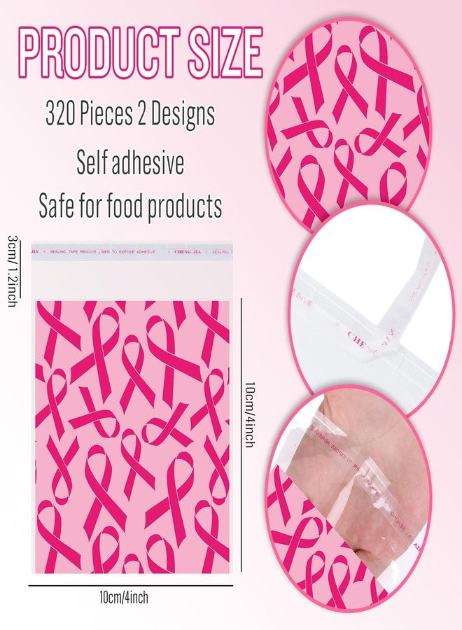 Whaline 320 Pcs Breast Cancer Support Self Adhesive Cellophane Bags Pink Ribbon Plastic Flat Candy Goodie Bag Cello Gift Bags for Women Breast Cancer Awareness Supplies - Image 2