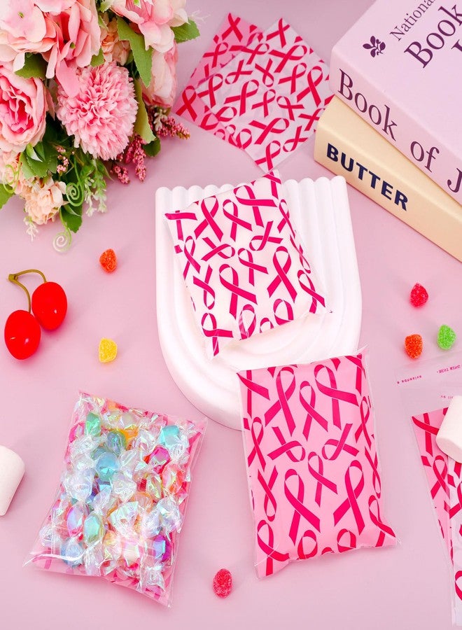 Whaline 320 Pcs Breast Cancer Support Self Adhesive Cellophane Bags Pink Ribbon Plastic Flat Candy Goodie Bag Cello Gift Bags for Women Breast Cancer Awareness Supplies - Image 3