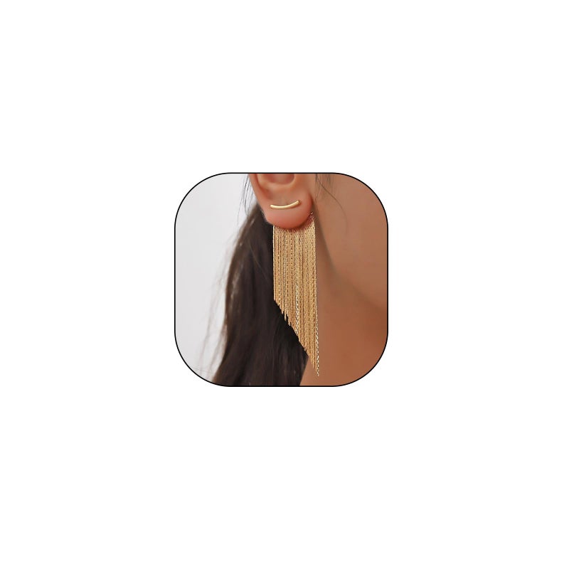 GIGB PBDK Gold Plated Tassel Dangle Earrings for Women Vintage Chunky Large Long Fringe Chain Drop Earrings Modern Chandelier Earrings 70S Indian Ear Jewelry(Gold1) - Image 1