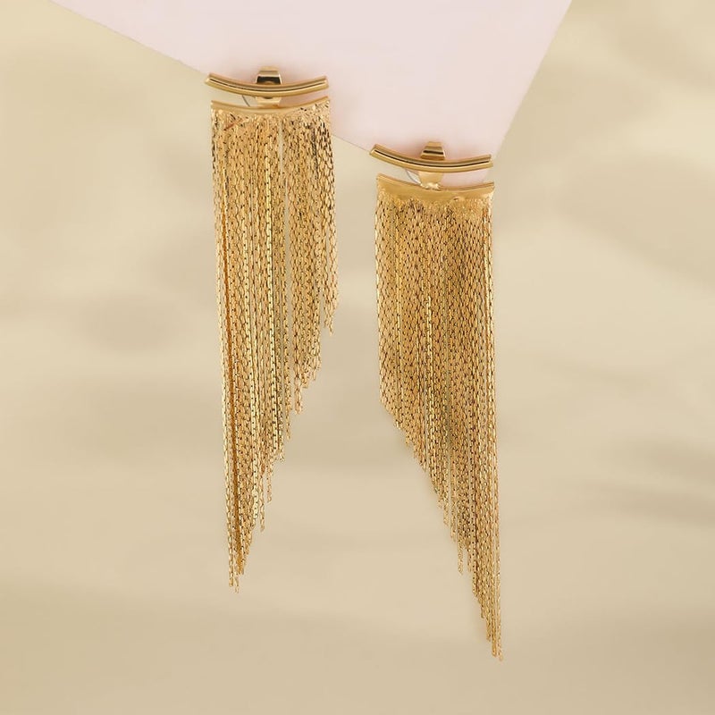 GIGB PBDK Gold Plated Tassel Dangle Earrings for Women Vintage Chunky Large Long Fringe Chain Drop Earrings Modern Chandelier Earrings 70S Indian Ear Jewelry(Gold1) - Image 4