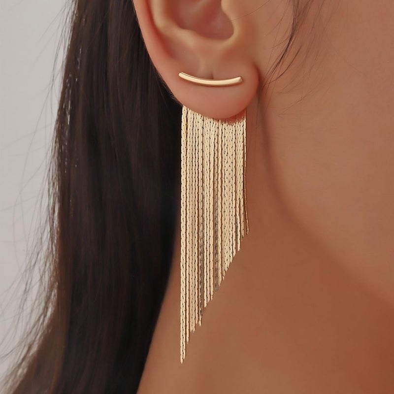 GIGB PBDK Gold Plated Tassel Dangle Earrings for Women Vintage Chunky Large Long Fringe Chain Drop Earrings Modern Chandelier Earrings 70S Indian Ear Jewelry(Gold1) - Image 2