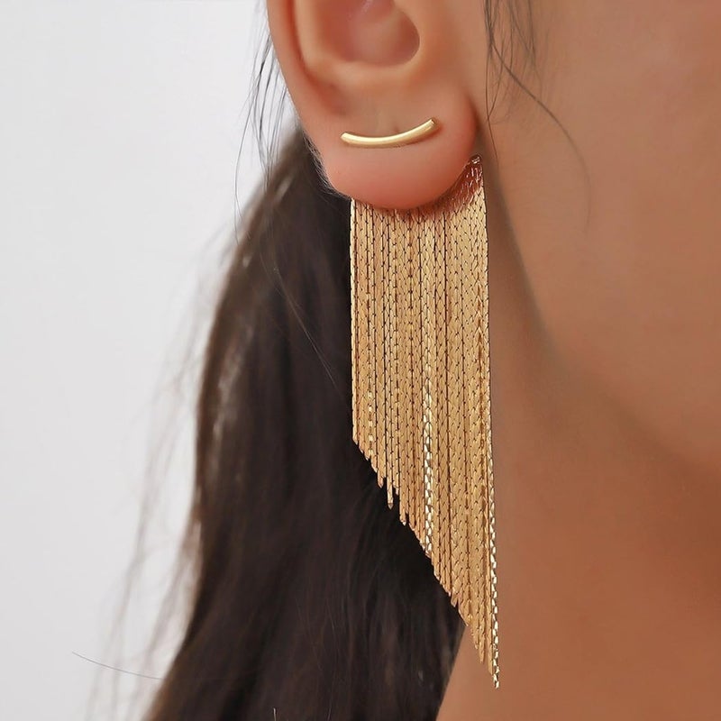 GIGB PBDK Gold Plated Tassel Dangle Earrings for Women Vintage Chunky Large Long Fringe Chain Drop Earrings Modern Chandelier Earrings 70S Indian Ear Jewelry(Gold1) - Image 5