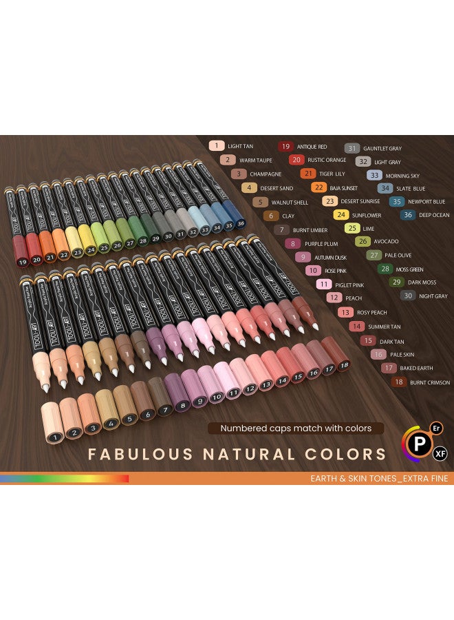 TOOLI-ART 36 Acrylic Paint Pens Skin and Natural Earth Tone Marker Set For Rock Painting, Canvas, Mugs, Glass, Plastic, Wood, Metal, Fabric, Scrapbooking, Most Surfaces. Quick Drying Waterbased (EXTRA FINE) - Image 5