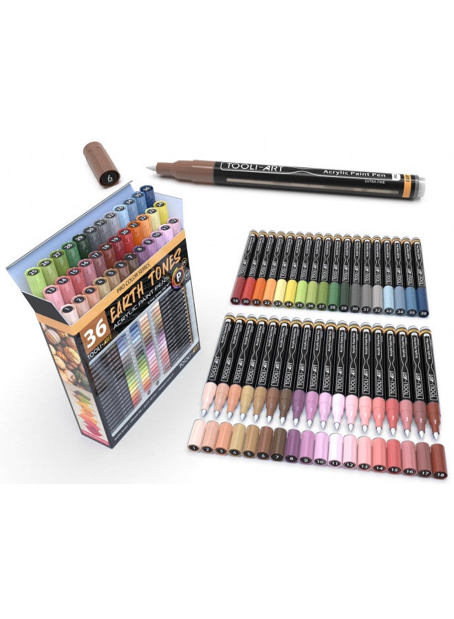 TOOLI-ART 36 Acrylic Paint Pens Skin and Natural Earth Tone Marker Set For Rock Painting, Canvas, Mugs, Glass, Plastic, Wood, Metal, Fabric, Scrapbooking, Most Surfaces. Quick Drying Waterbased (EXTRA FINE) - Image 1