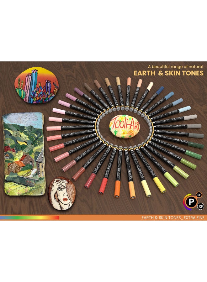 TOOLI-ART 36 Acrylic Paint Pens Skin and Natural Earth Tone Marker Set For Rock Painting, Canvas, Mugs, Glass, Plastic, Wood, Metal, Fabric, Scrapbooking, Most Surfaces. Quick Drying Waterbased (EXTRA FINE) - Image 4