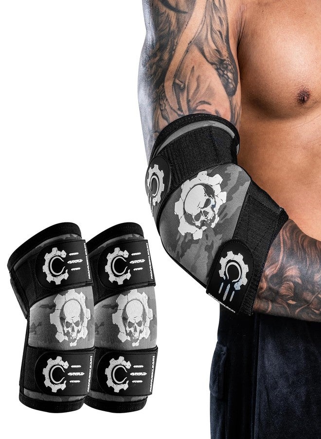 M MANUEKLEAR MANUEKLEAR 5mm Neoprene Weight Lifting Elbow Sleeves for Men (1 Pair), Elbow Sleeves Weightlifting Men with 2 Adjustable Compression Straps for Bench and Powerlifting & Weightlifting (Slate Grey, L (10.2-11in)) - Image 1