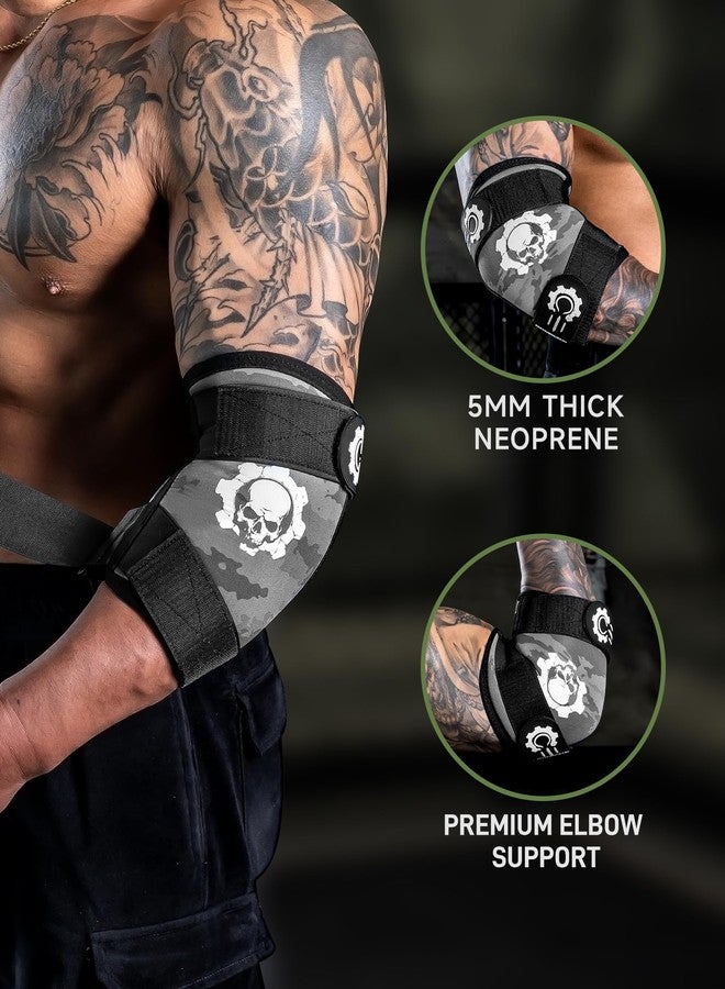 M MANUEKLEAR MANUEKLEAR 5mm Neoprene Weight Lifting Elbow Sleeves for Men (1 Pair), Elbow Sleeves Weightlifting Men with 2 Adjustable Compression Straps for Bench and Powerlifting & Weightlifting (Slate Grey, L (10.2-11in)) - Image 3