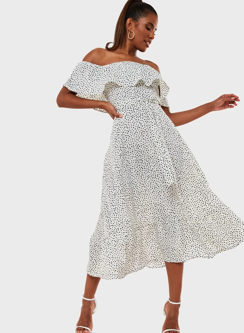 Missguided Bardot Frill Tiered Hem Dress