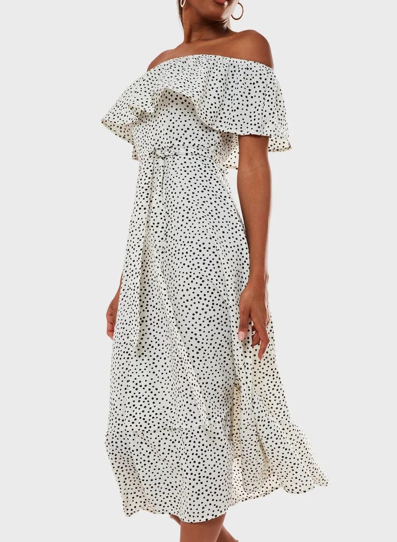 Missguided Bardot Frill Tiered Hem Dress