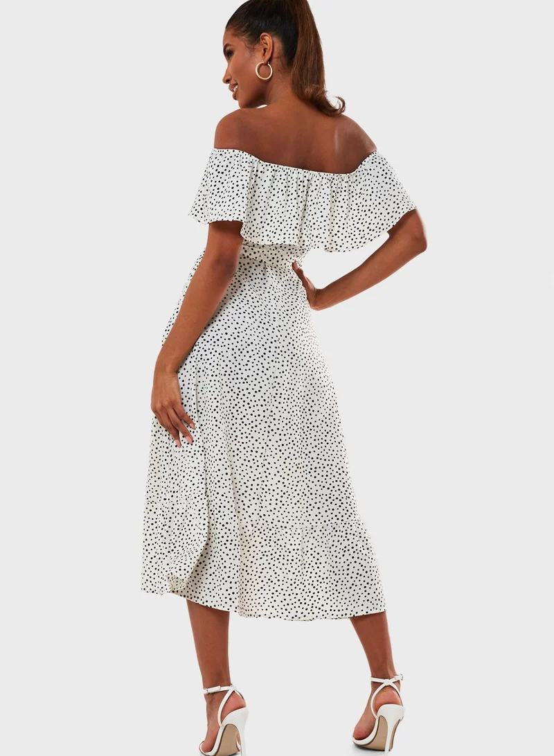 Missguided Bardot Frill Tiered Hem Dress