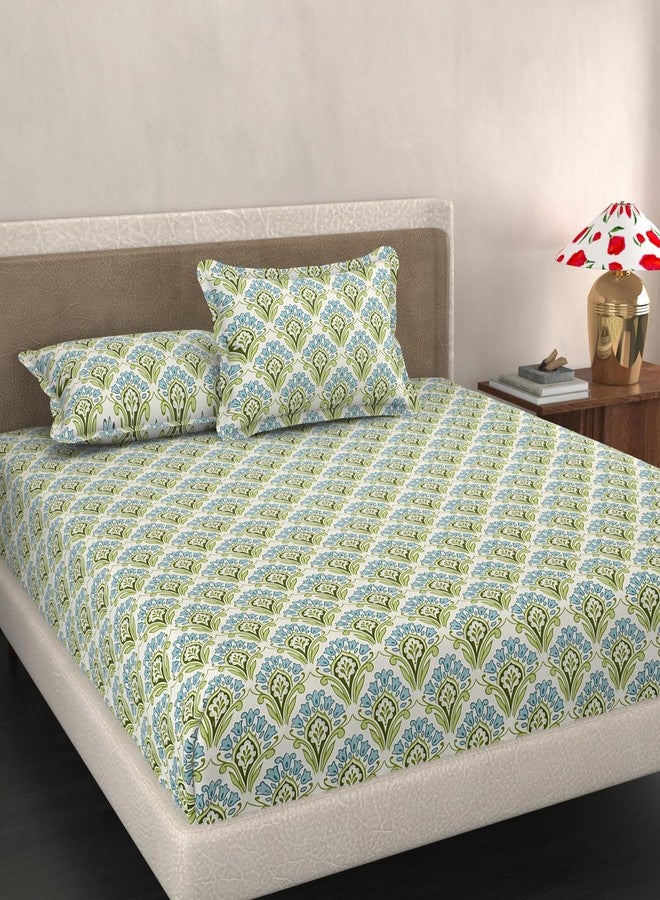 VOMZER King Size (72x78) 300 TC Soft Cotton Feel Microfiber All Around Elastic Fitted Double Bedsheet with 2 Pillow Covers | Aqua Mint - Image 2
