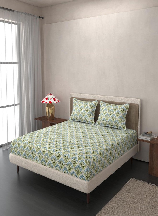VOMZER King Size (72x78) 300 TC Soft Cotton Feel Microfiber All Around Elastic Fitted Double Bedsheet with 2 Pillow Covers | Aqua Mint - Image 3