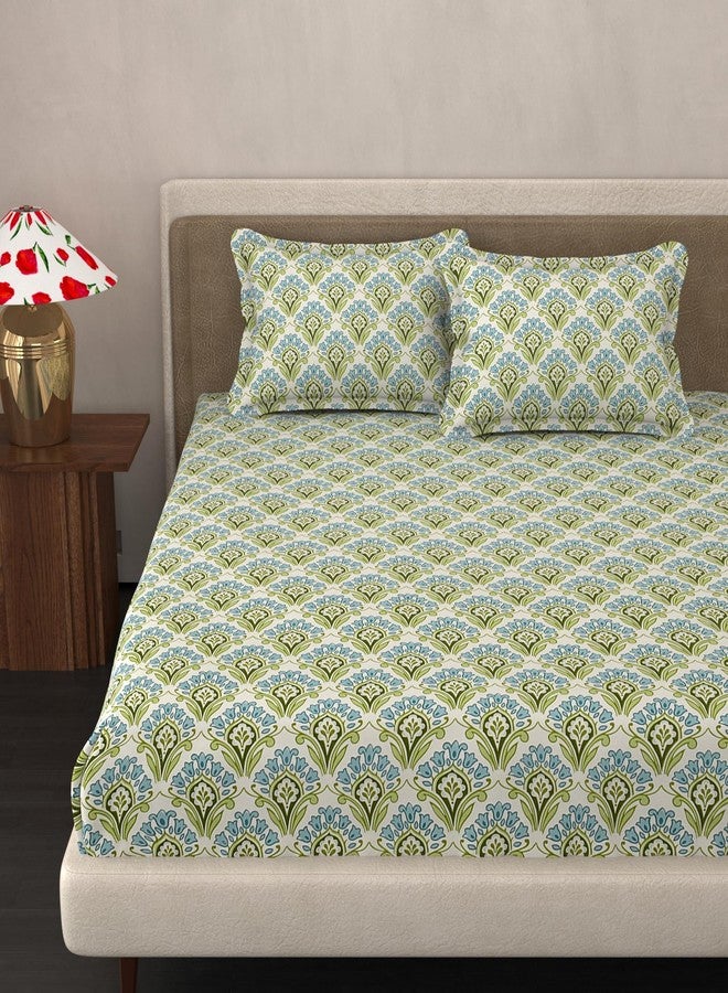 VOMZER King Size (72x78) 300 TC Soft Cotton Feel Microfiber All Around Elastic Fitted Double Bedsheet with 2 Pillow Covers | Aqua Mint - Image 1