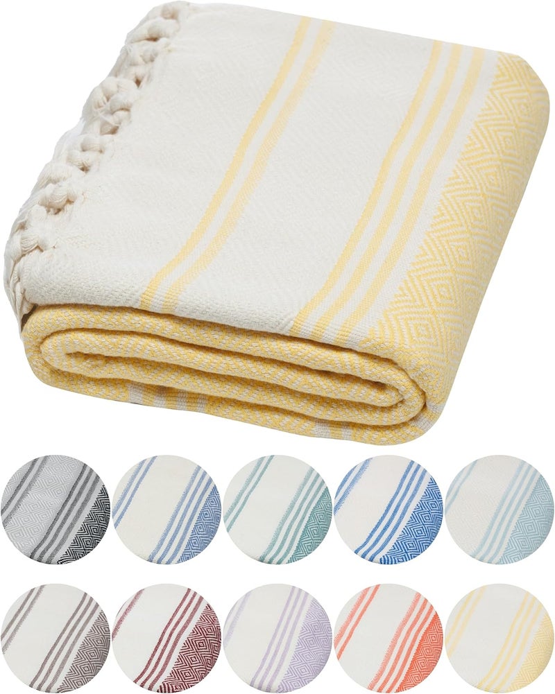 DEMMEX Certified 100% Organic Turkish Cotton Beach and Bath Towel - Hammam Peshtemal Towel, Blanket - Oversized, Quick Dry, Sand Free, Compact -Diamond Weave, Prewashed, Made in Turkey, 180x90, Lemon - Image 1