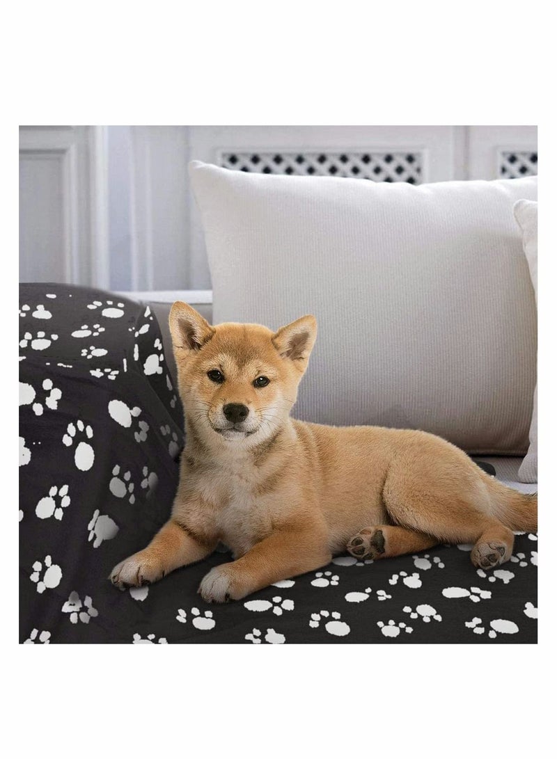 Paw Print Pet Blanket, Soft Fleece Dog Cat Cushion, Puppy Kitten Sleep Pad, Washable Warm Soft Fluffy Fleece Blankets, 60x70cm, Black - Image 2