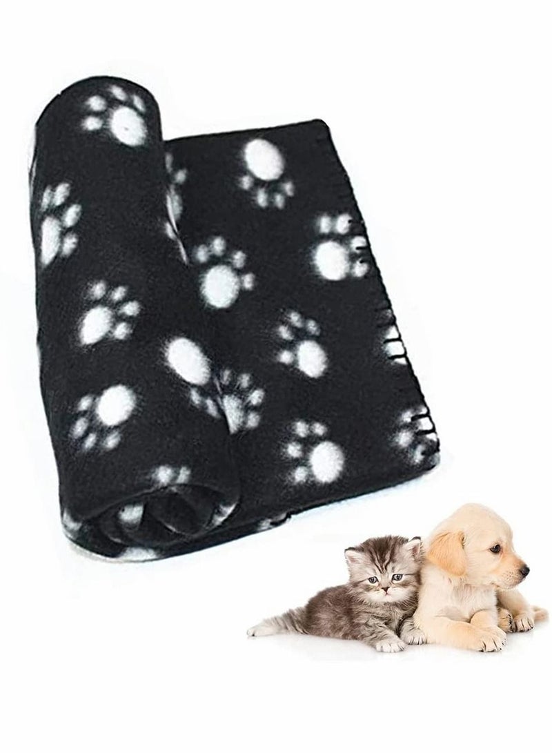 Paw Print Pet Blanket, Soft Fleece Dog Cat Cushion, Puppy Kitten Sleep Pad, Washable Warm Soft Fluffy Fleece Blankets, 60x70cm, Black - Image 1