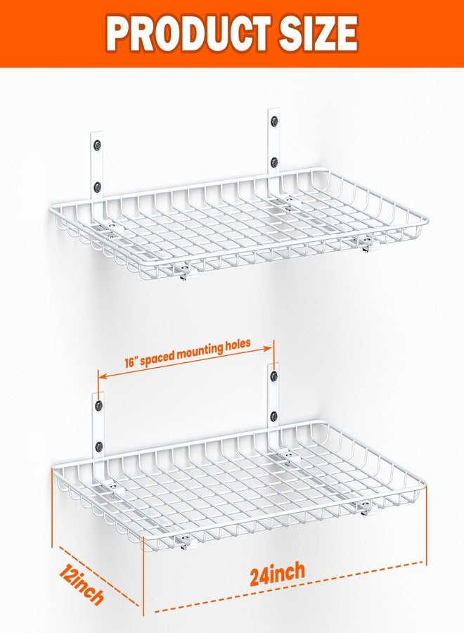 Ultrawall Wall Mounted Storage Shelf, Garage Shelves 24x12 Inch, Metal Shelf Rack, Heavy-Duty Wall Organizer for Closet, Kitchen, Laundry Room 2 Pack, White - Image 2