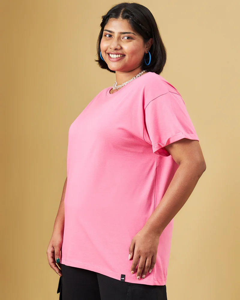 bewakoof Women's Pink Boyfriend Plus Size T-shirt