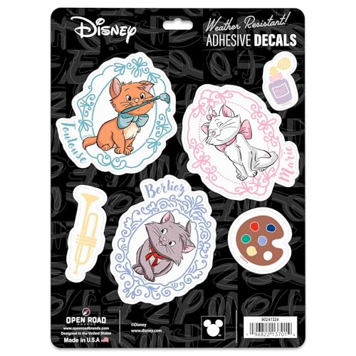 Open Road Brands Disney Aristocats Characters Adhesive Vinyl Decals Fun Set of Aristocats Stickers for Car or Truck 1 Pack 6 Count - Image 1