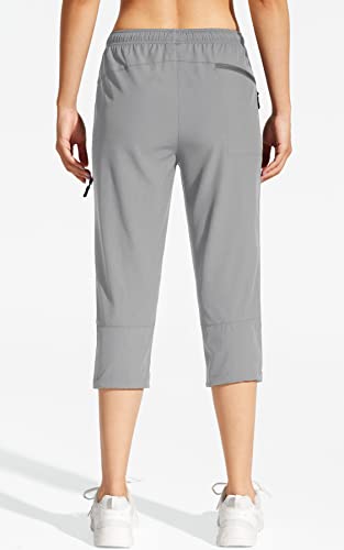 MOCOLY Women's Hiking Capris Pants Outdoor Casual Lightweight Quick Dry Water Resistant SPF UPF 50+ Fishing Cargo Pants Light Grey M - Image 3