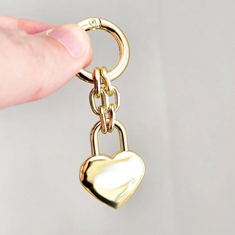 Agromusk Gold Heart Padlock Bag Charms,Heart Shaped Keychain Accessories for Women Mirror Polished Handbag Purse Charm Chain Love Gift(Spring Gate Ring) - Image 3