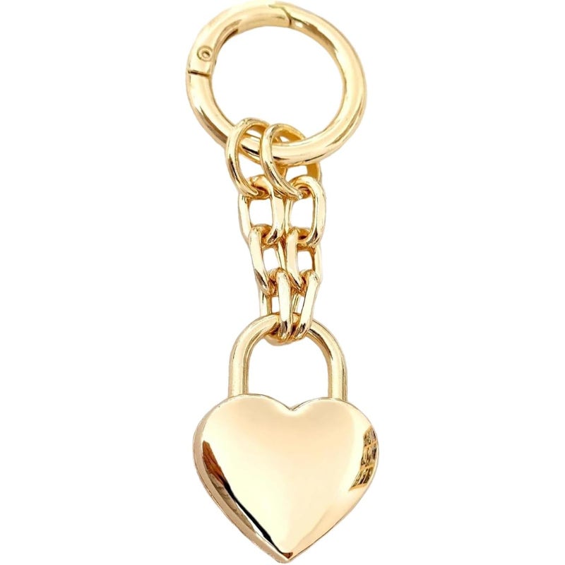 Agromusk Gold Heart Padlock Bag Charms,Heart Shaped Keychain Accessories for Women Mirror Polished Handbag Purse Charm Chain Love Gift(Spring Gate Ring) - Image 1