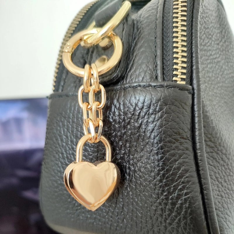 Agromusk Gold Heart Padlock Bag Charms,Heart Shaped Keychain Accessories for Women Mirror Polished Handbag Purse Charm Chain Love Gift(Spring Gate Ring) - Image 2