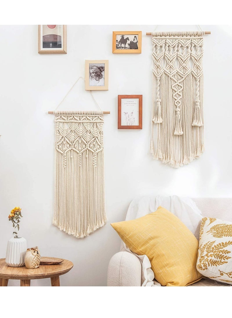 Excefore Boho Macrame Wall Hanging Woven Decor, 2 Pcs Beige Wall Decor Modern Bohemian Farmhouse Woven Aall Hangings for House Apartment Dorm Room, Nursery, Geometric Aztec Décor (28" L x 13" W)  - Image 3