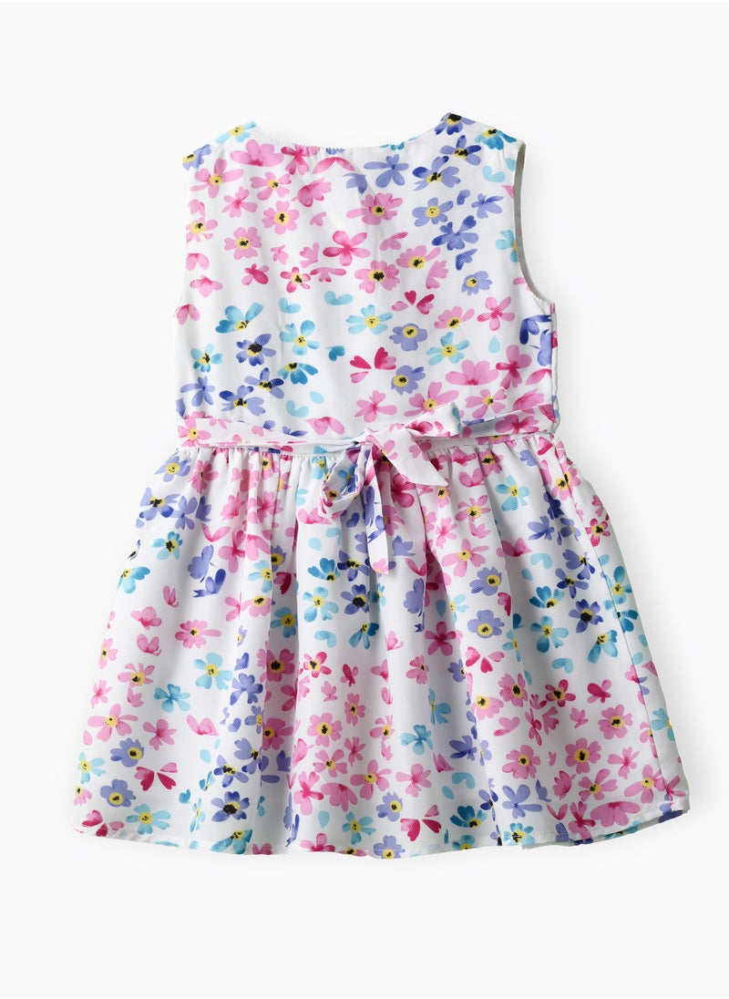Jelliene Girls Floral Sleeveless Buttoned Party Dress  - Image 2