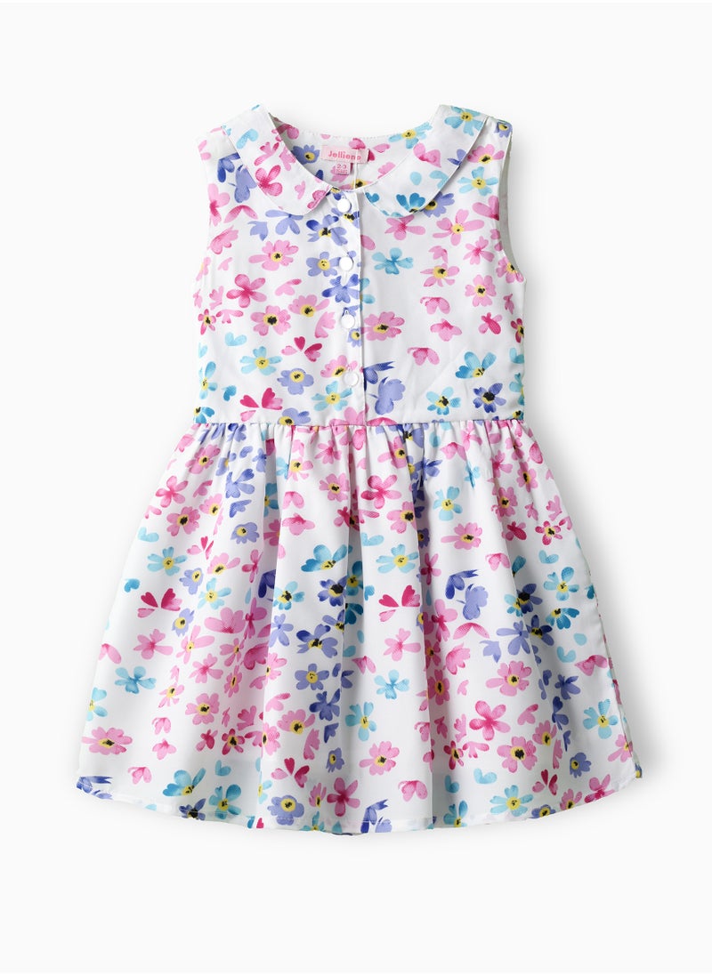 Jelliene Girls Floral Sleeveless Buttoned Party Dress  - Image 1