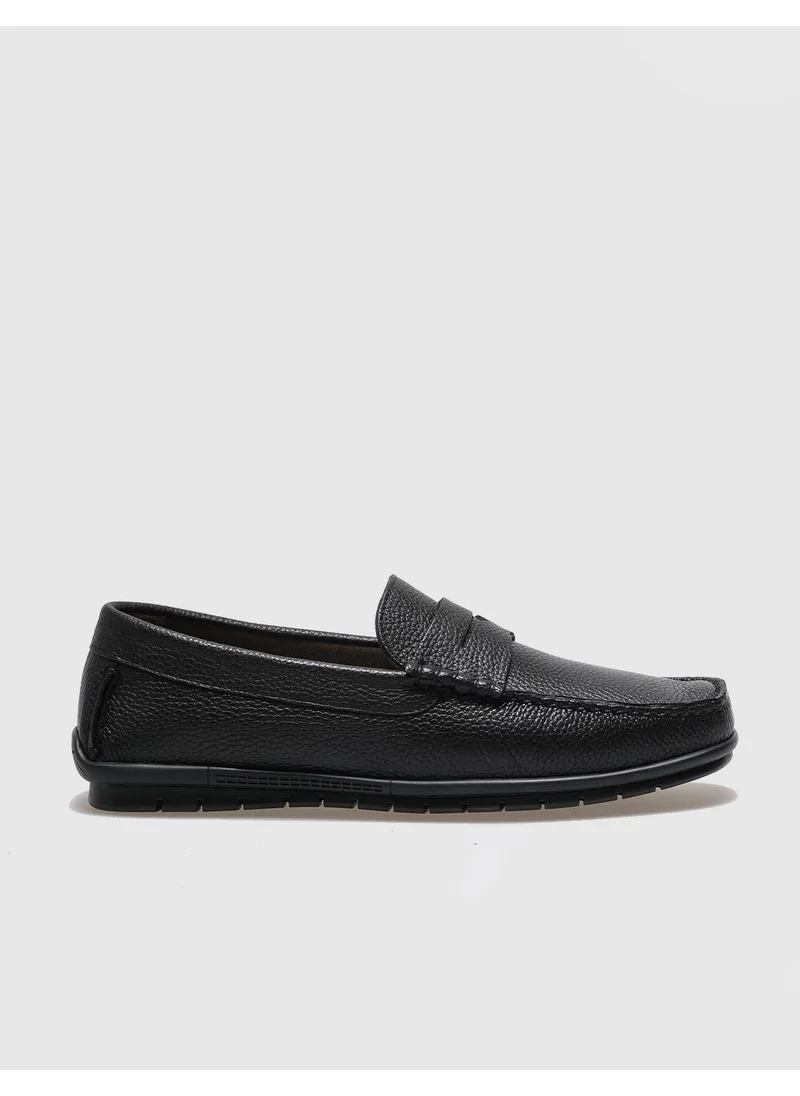 Cabani Genuine Leather Black Belted Men's Casual Shoes