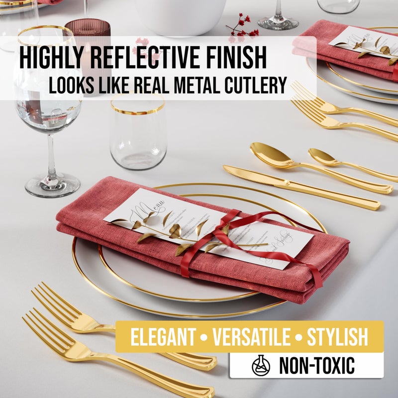Exquisite Exquisite Gold Plastic Knives Heavy Duty 160 Pcs Gold Plastic Silverware Heavy Duty Disposable Silverware Set | Disposable Knives Eating Utensils Sets Flatware Set For Parties & Events  - Image 3