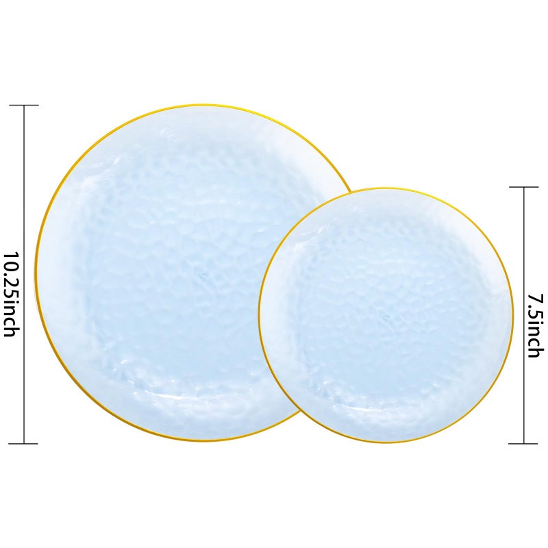 Rubtlamp 100Pcs Blue Gold Plastic Plates  Blue Disposable Plates With Gold Rim  Hammered Plastic Plates Include 50 Dessert Platos  50 Dinner Platos for Party - Image 2
