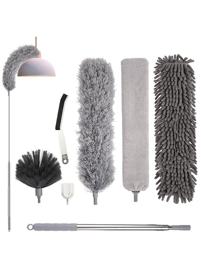 meayul 7 PCS Feather Duster, Microfiber Dust Brush Duster Kit, Extendable Bendable Washable Cobweb Brush with Extension Pole Up to 213cm, Long Feather Duster for Cleaning Ceiling Fan, High Ceiling, Furniture, Blinds, Furniture and Cars - Image 1