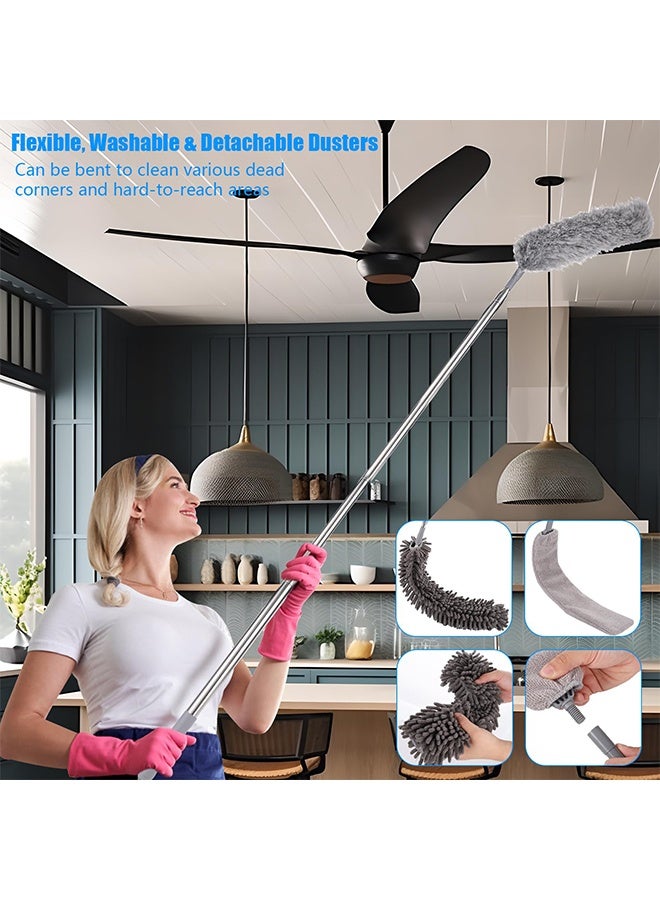 meayul 7 PCS Feather Duster, Microfiber Dust Brush Duster Kit, Extendable Bendable Washable Cobweb Brush with Extension Pole Up to 213cm, Long Feather Duster for Cleaning Ceiling Fan, High Ceiling, Furniture, Blinds, Furniture and Cars - Image 2