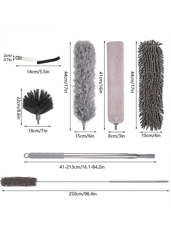meayul 7 PCS Feather Duster, Microfiber Dust Brush Duster Kit, Extendable Bendable Washable Cobweb Brush with Extension Pole Up to 213cm, Long Feather Duster for Cleaning Ceiling Fan, High Ceiling, Furniture, Blinds, Furniture and Cars - Image 4