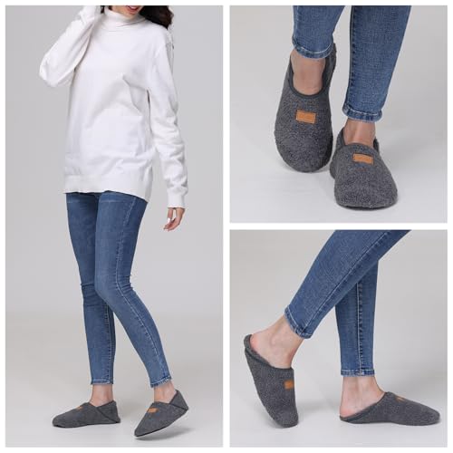 ANLUKE Slipper for Women Men Slipper Socks Fuzzy House Shoes Rubber Sole Slip On Soft-Lightweight Non Slip Indoor/Outdoor Dark Grey - Image 2