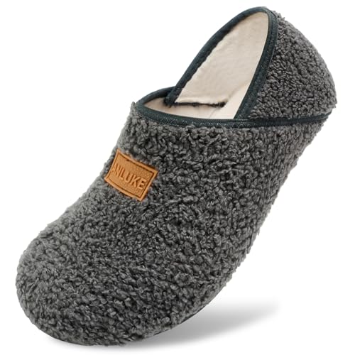 ANLUKE Slipper for Women Men Slipper Socks Fuzzy House Shoes Rubber Sole Slip On Soft-Lightweight Non Slip Indoor/Outdoor Dark Grey - Image 3