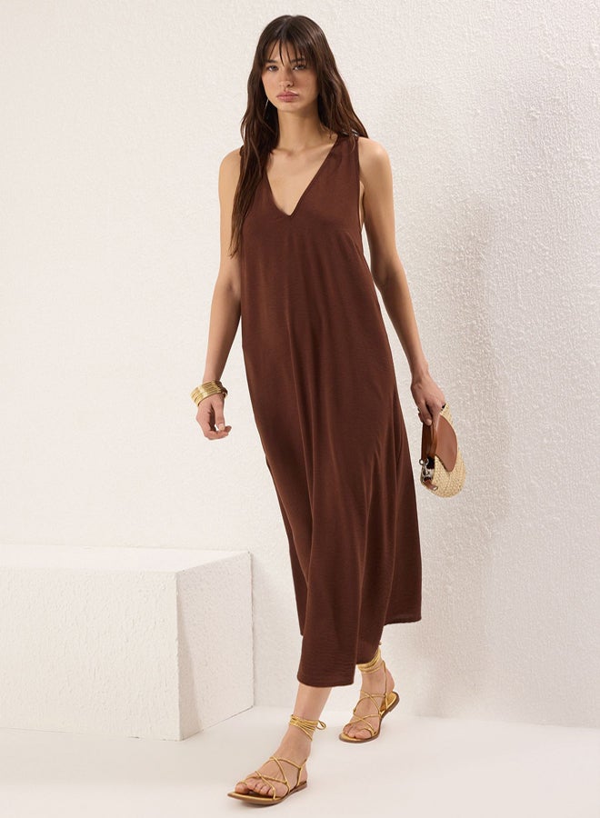 trendyol Brown Straight Cut Maxi Woven Dress - Image 1