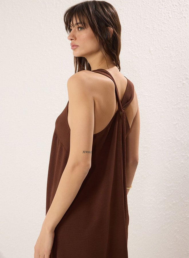 trendyol Brown Straight Cut Maxi Woven Dress - Image 2