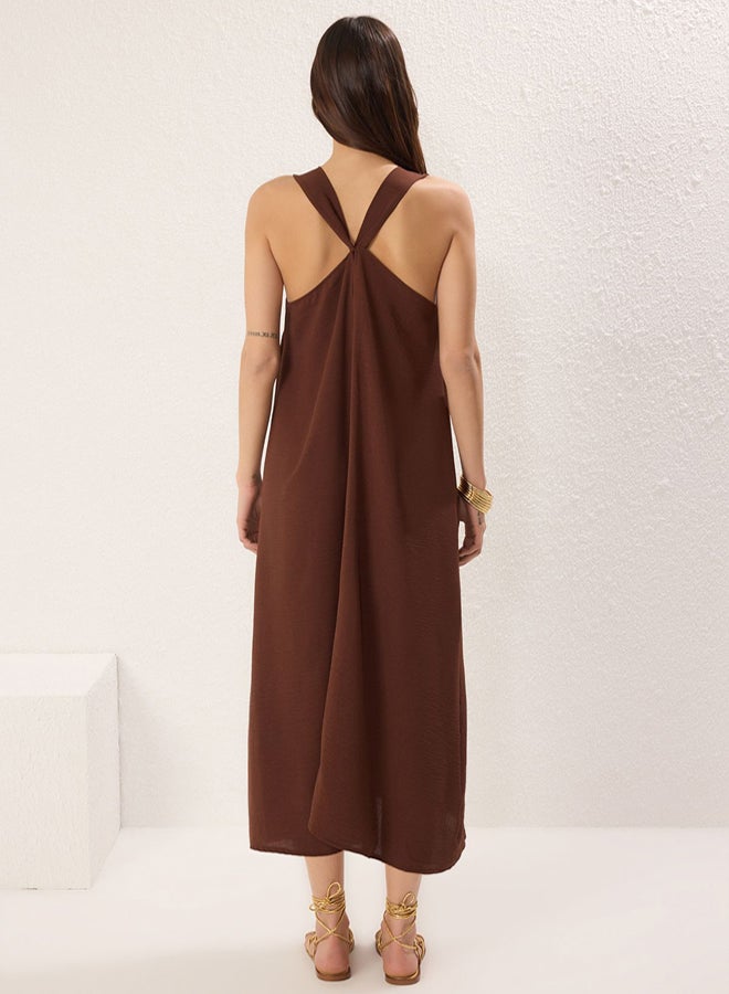 trendyol Brown Straight Cut Maxi Woven Dress - Image 4