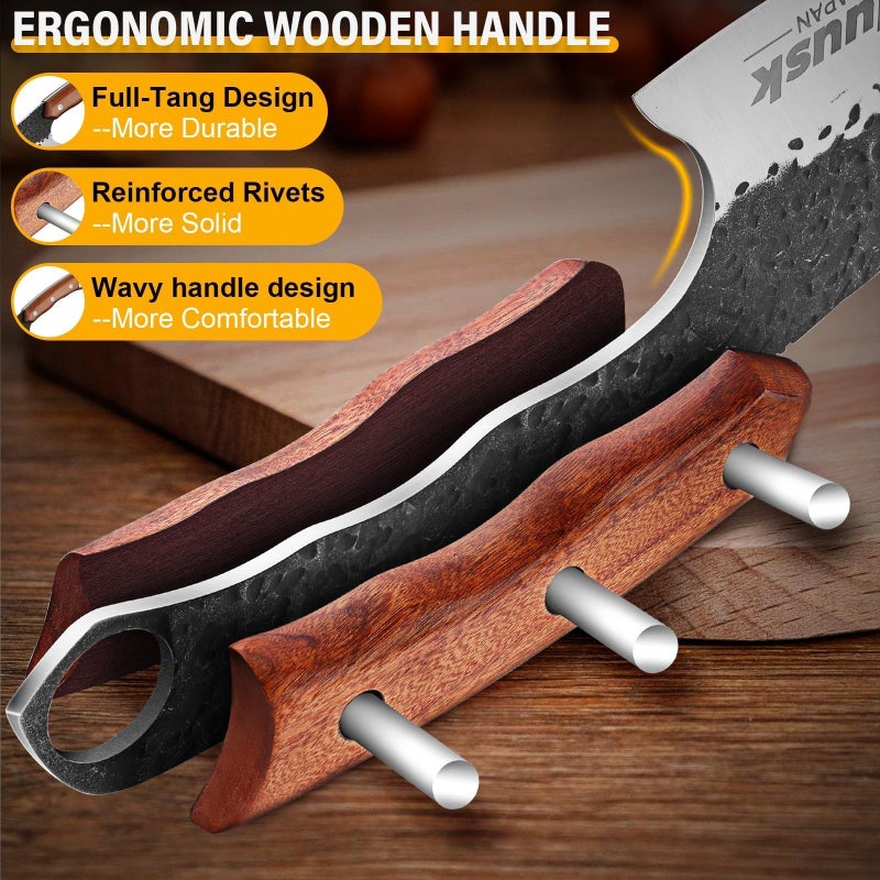 Huusk Butcher Knife for Meat Cutting, Meat Cleaver Heavy Duty with Sheath, Hand Forged Cooking Knives with Full Tang handle for Kitchen or BBQ, Christmas Gift for Men and Women - Image 4