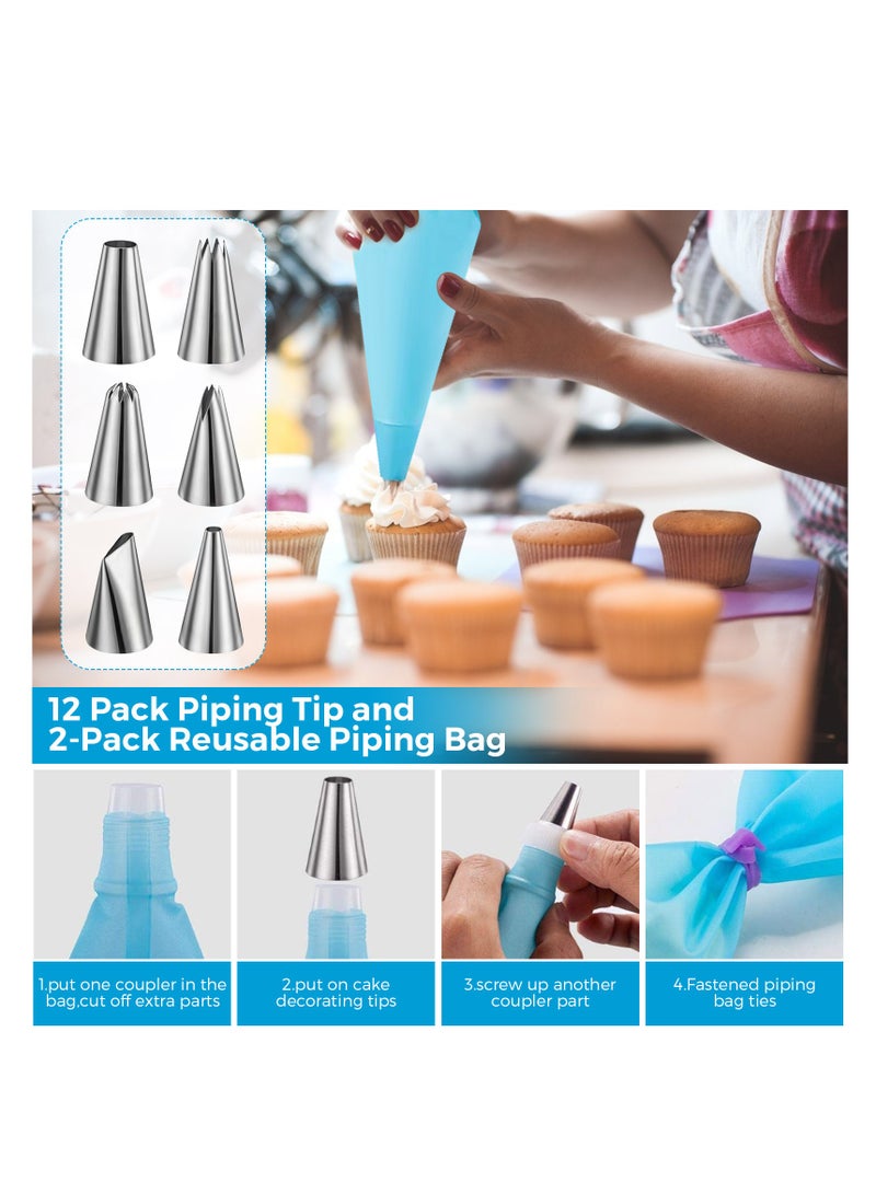 [2 Pack] Silicone Baking Mat Set,Non Stick Macaron Baking Mats Pastry Mat with Measurement,12 Pack Piping Tip,2-Pack Reusable Piping Bag, 1 Snap Band Included for DIY Cookies Pizza (42x29cm)  - Image 3